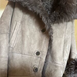 Plush Collar Taupe Teddy-Trim Coat